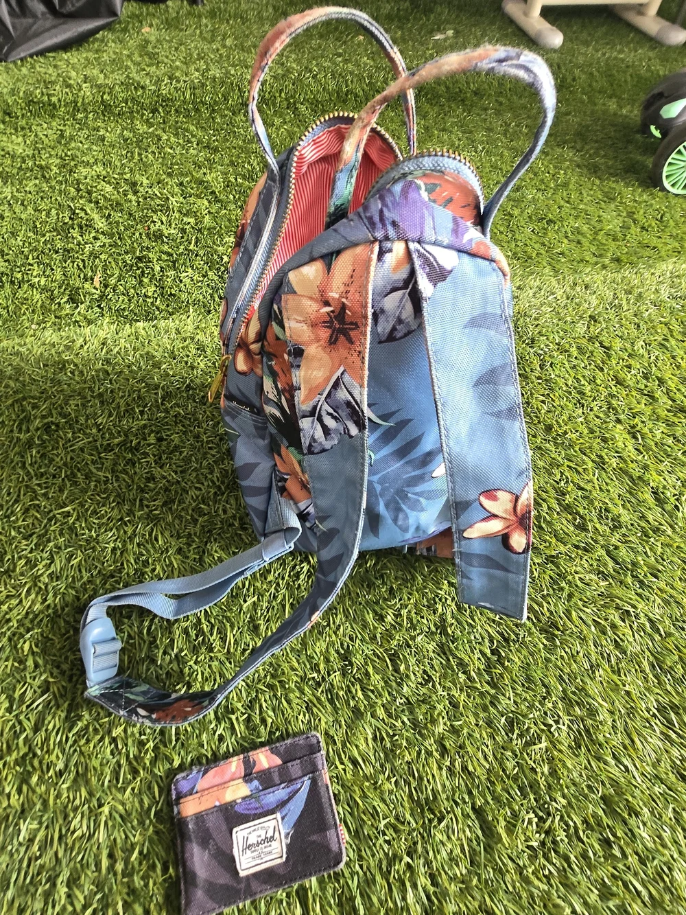 Herschel Supply Company Kids Floral Mini Backpack in Blue with Orange Accents